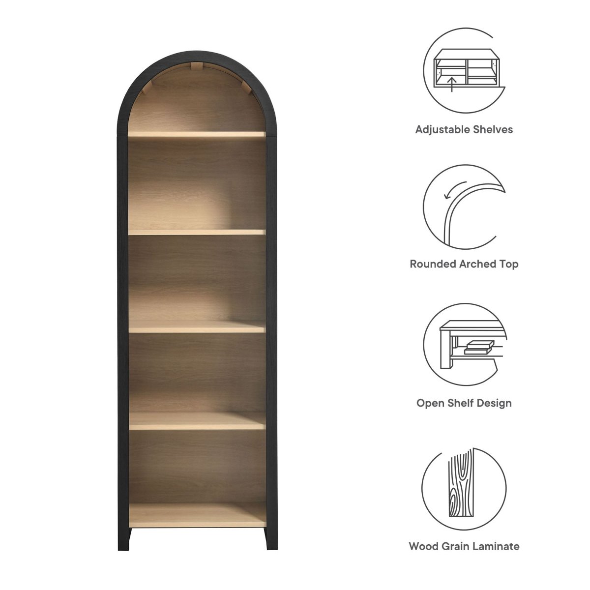 Modern Arched 5 - Tier Bookcase in Black - Bookcases available at Alpine Outlets in Denver