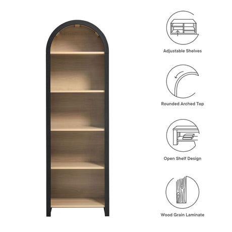Modern Arched 5 - Tier Bookcase in Black - Bookcases available at Alpine Outlets in Denver