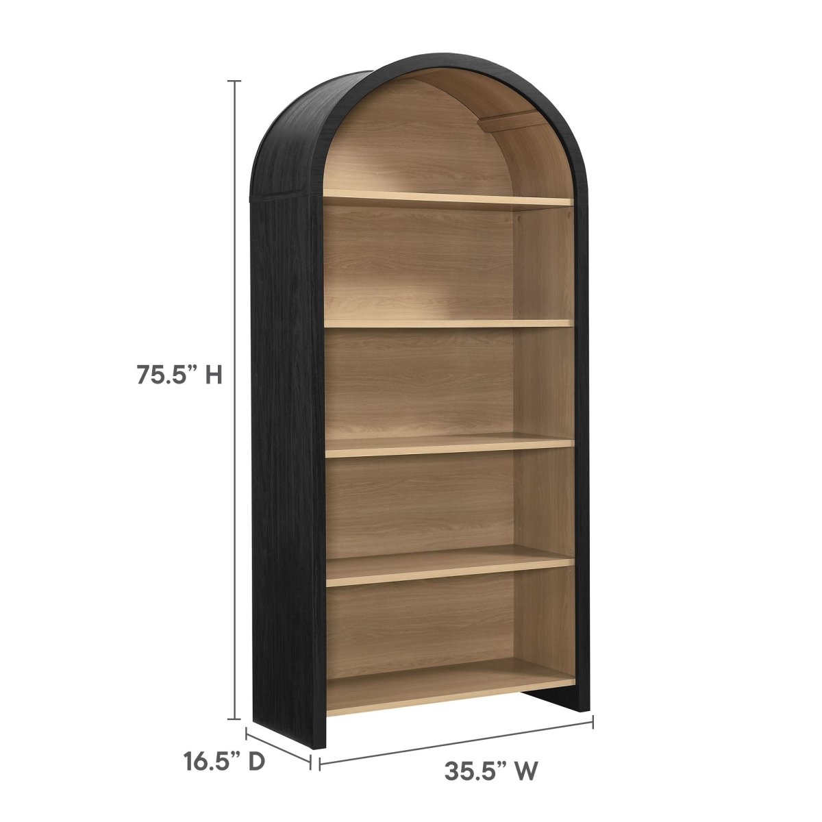 Modern Arched 5 - Tier Bookcase in Black - Bookcases available at Alpine Outlets in Denver
