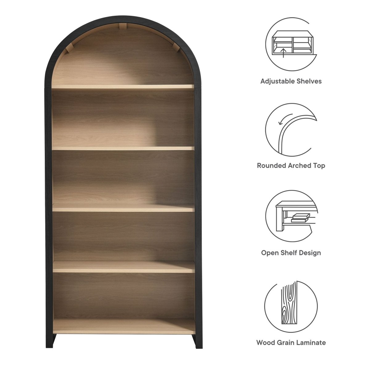 Modern Arched 5 - Tier Bookcase in Black - Bookcases available at Alpine Outlets in Denver