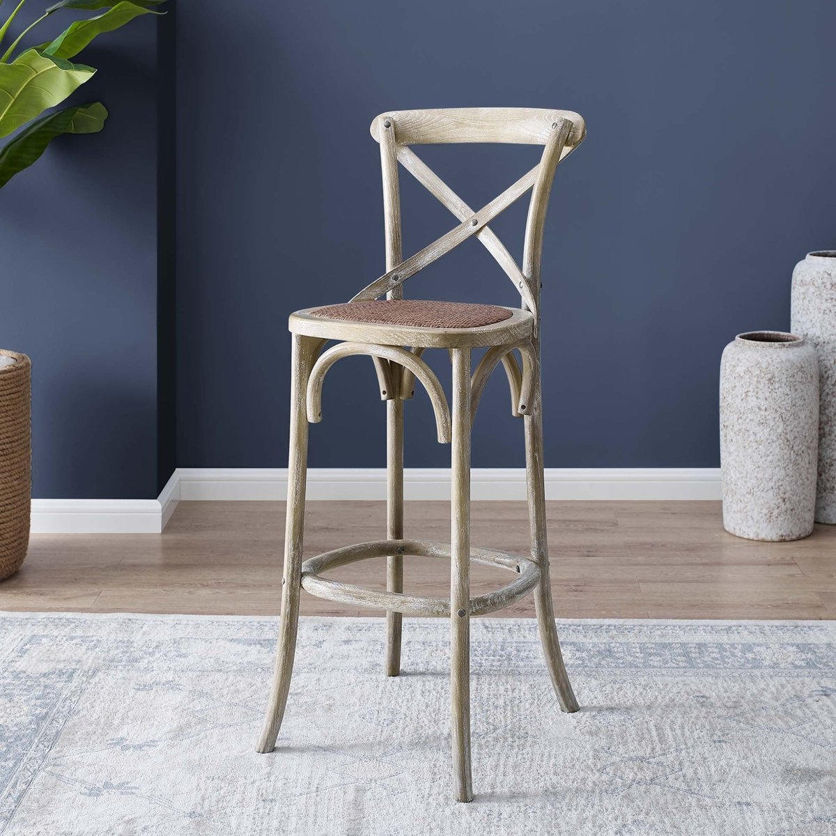 Modern Farmhouse X - Brace Back Elm Wood Bar Stool - Stools available at Alpine Outlets in Denver