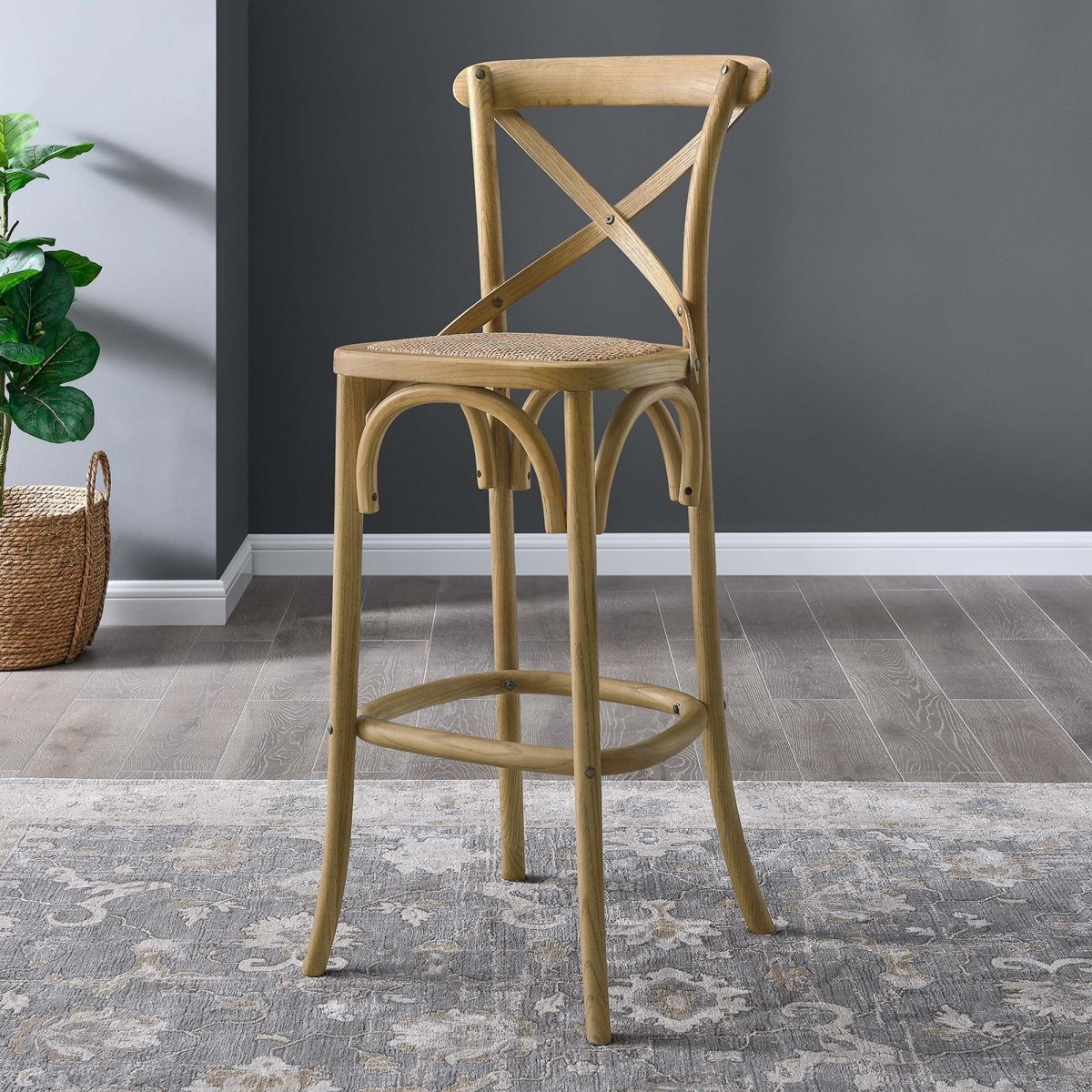 Modern Farmhouse X - Brace Back Elm Wood Bar Stool - Stools available at Alpine Outlets in Denver