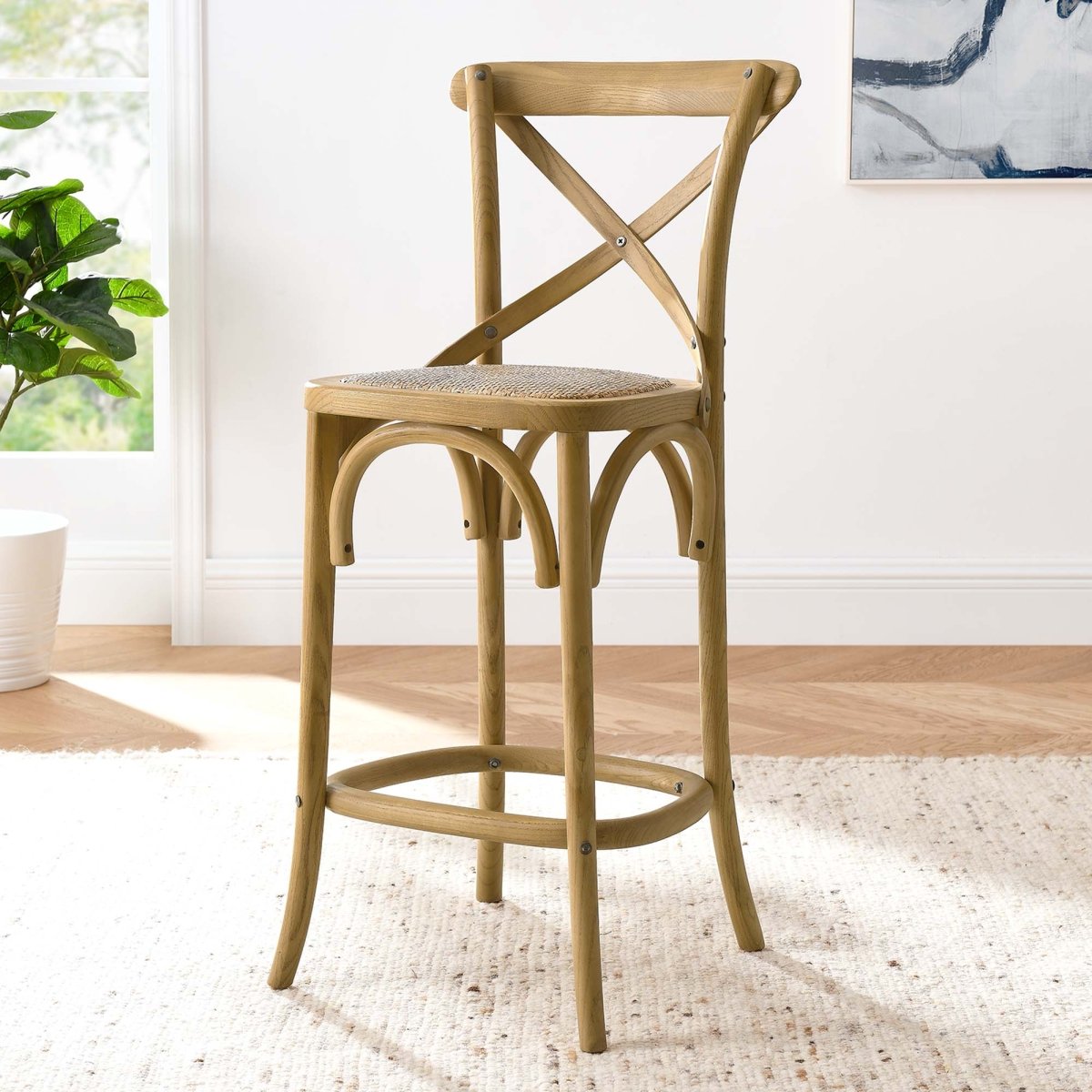 Modern Farmhouse X - Brace Back Elm Wood Counter Stool - Stools available at Alpine Outlets in Denver