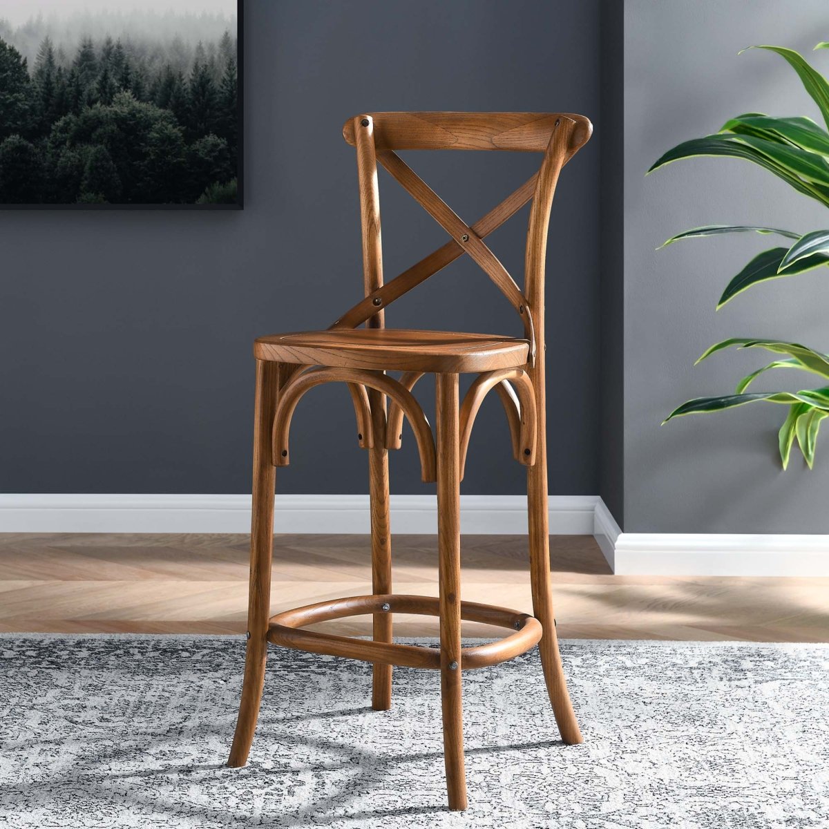 Modern Farmhouse X - Brace Back Elm Wood Counter Stool - Stools available at Alpine Outlets in Denver