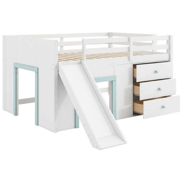 Modern Low Loft Bed With Slide, 3 Storage Drawers, And 2 Doors - Loft Beds available at Alpine Outlets in Denver
