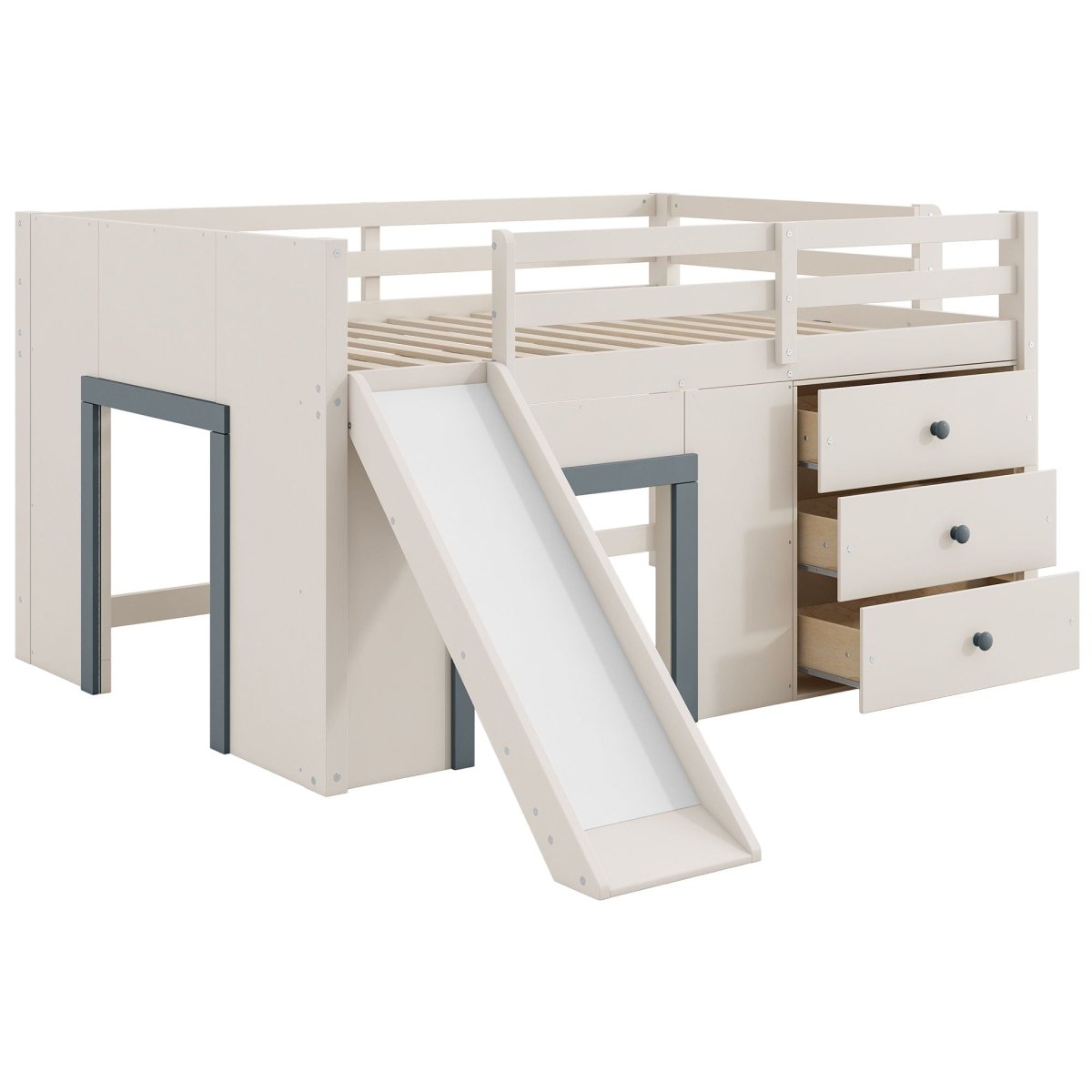 Modern Low Loft Bed With Slide, 3 Storage Drawers, And 2 Doors - Loft Beds available at Alpine Outlets in Denver