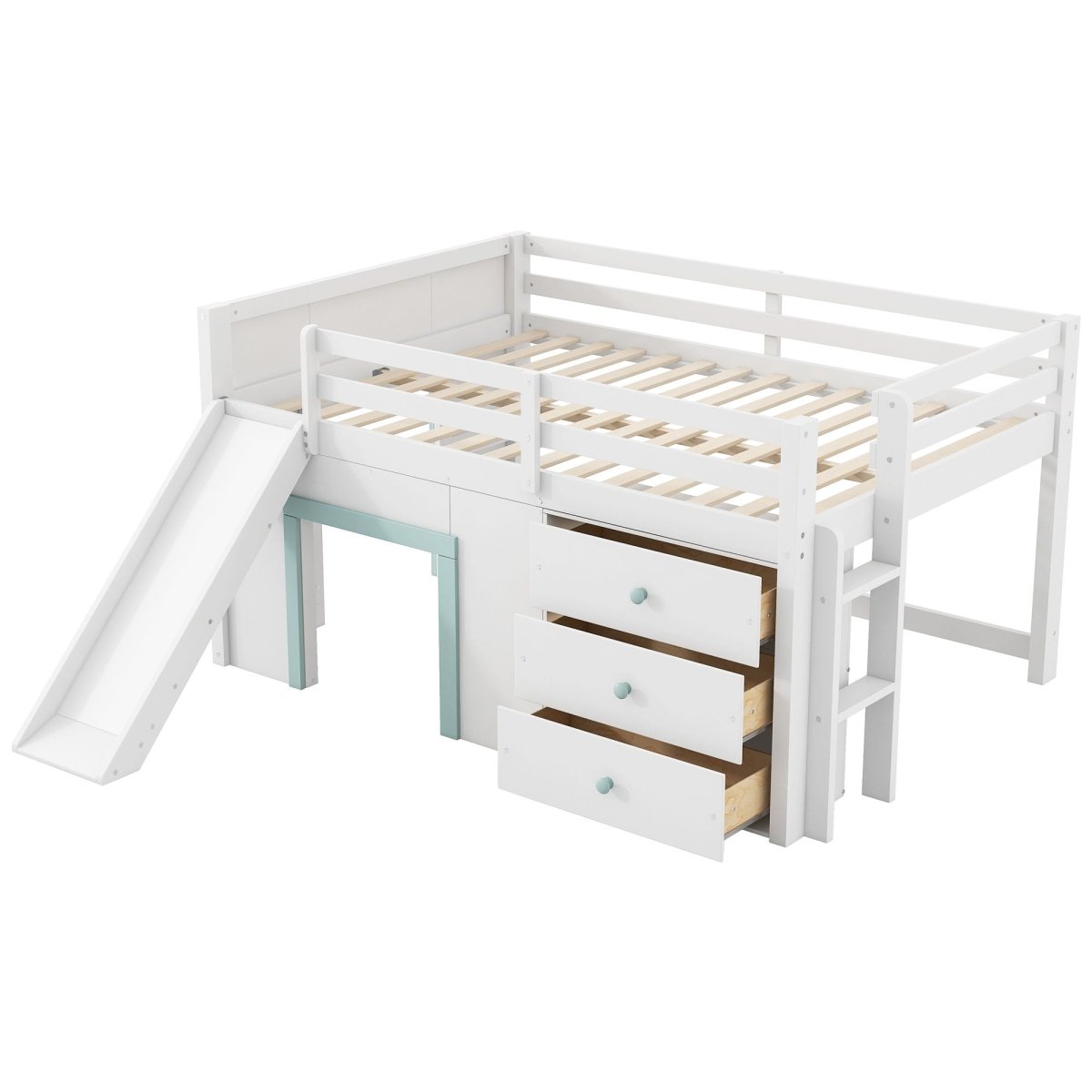 Modern Low Loft Bed With Slide, 3 Storage Drawers, And 2 Doors - Loft Beds available at Alpine Outlets in Denver