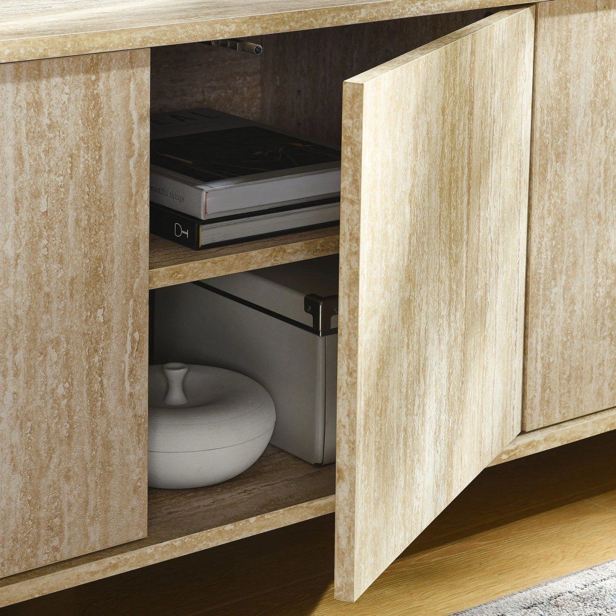 Modern Oval TV Stand with Push to Open Doors and Storage 63 Inch - TV Stands available at Alpine Outlets in Denver