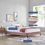 Modern Performance Velvet Platform Bed with French Piping and Gold Detail - Platform Bed available at Alpine Outlets in Denver