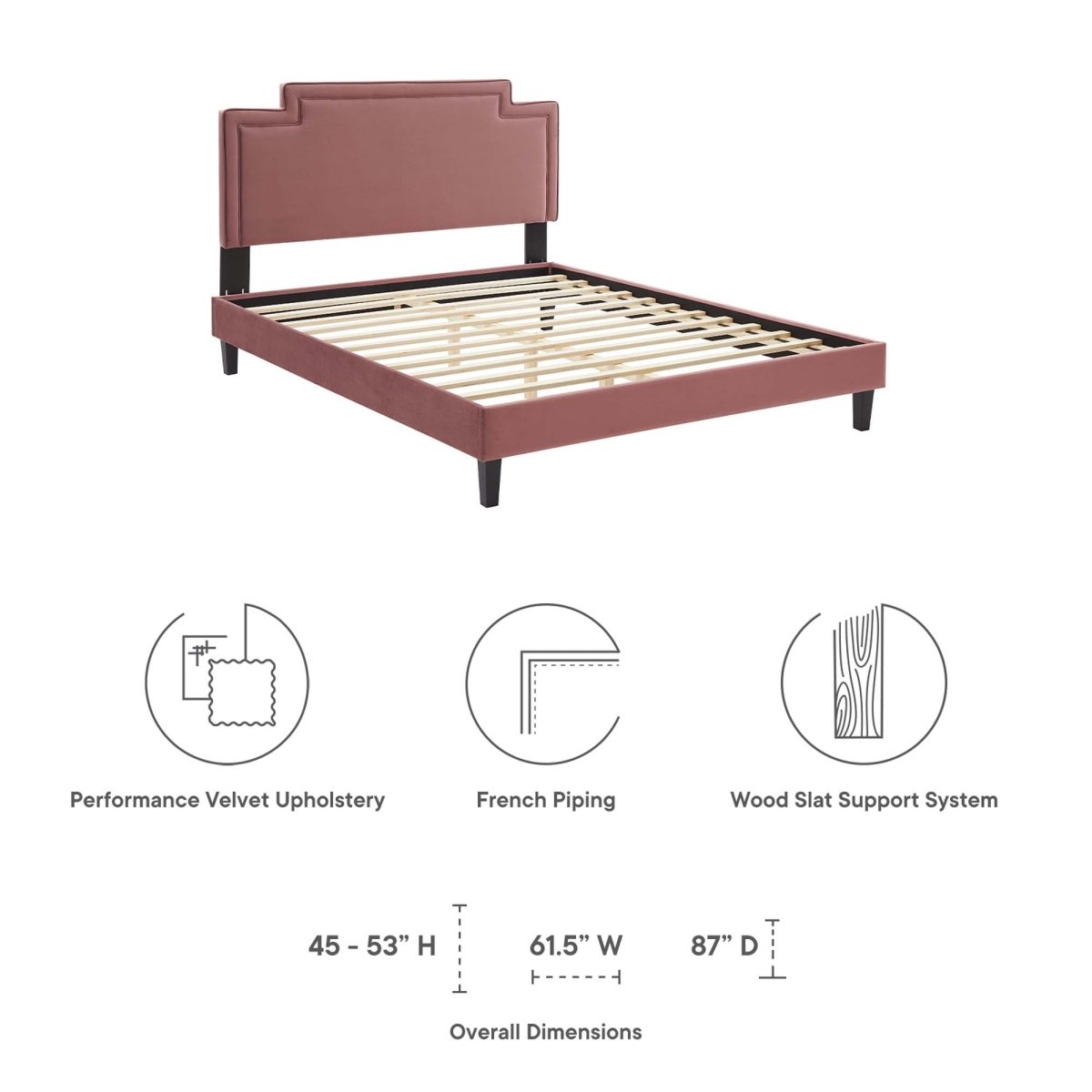 Modern Performance Velvet Platform Bed with French Piping - Platform Bed available at Alpine Outlets in Denver