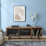 Modern TV and Vinyl Record Stand with Mesh Sliding Doors 67 Inch - TV Stands available at Alpine Outlets in Denver