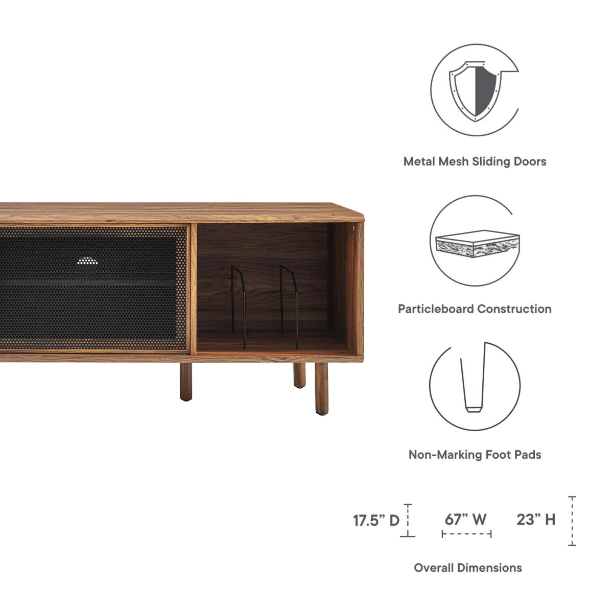 Modern TV and Vinyl Record Stand with Mesh Sliding Doors 67 Inch - TV Stands available at Alpine Outlets in Denver