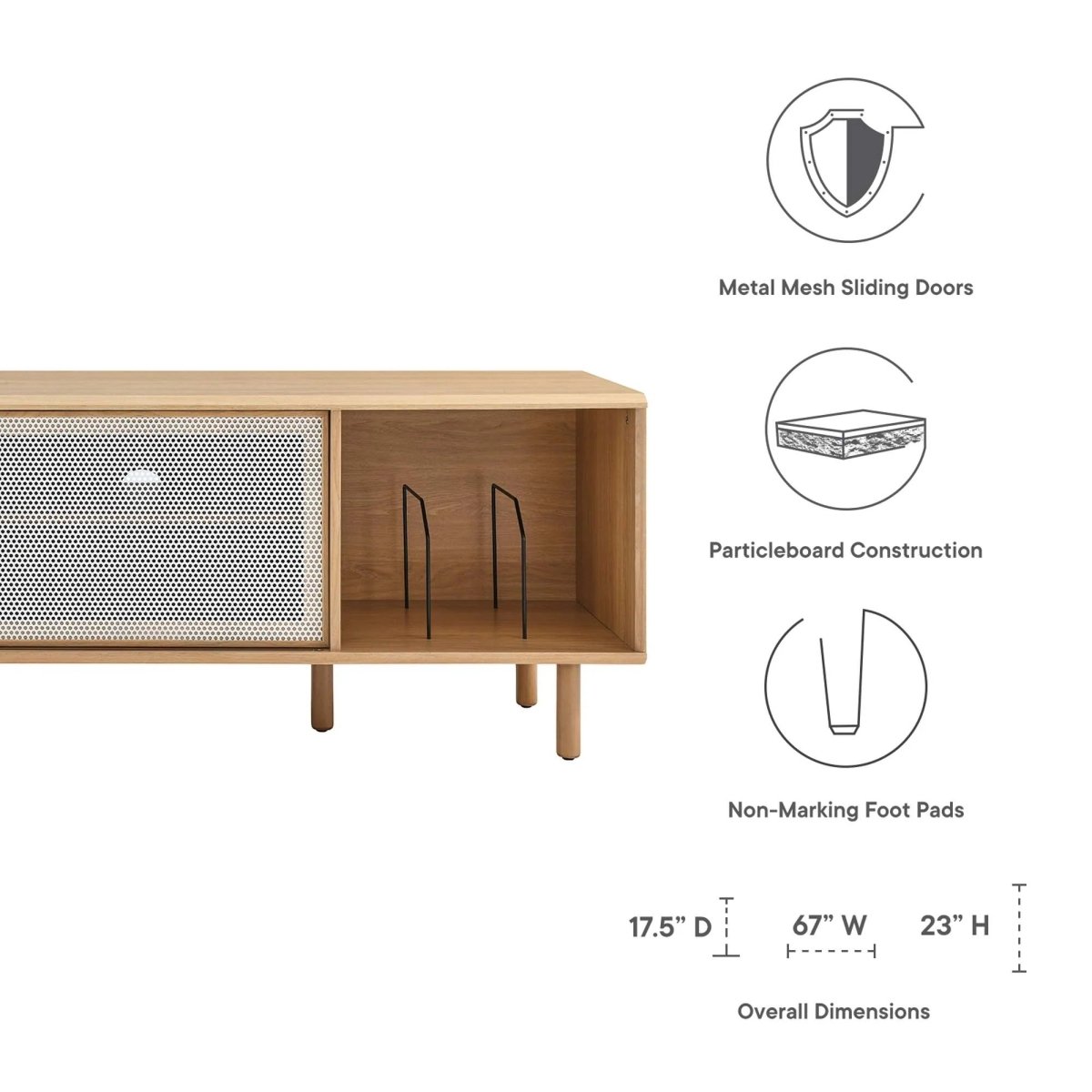 Modern TV and Vinyl Record Stand with Mesh Sliding Doors 67 Inch - TV Stands available at Alpine Outlets in Denver