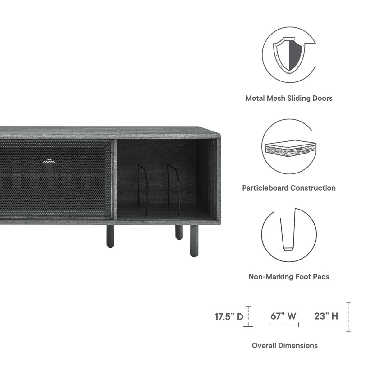 Modern TV and Vinyl Record Stand with Mesh Sliding Doors 67 Inch - TV Stands available at Alpine Outlets in Denver