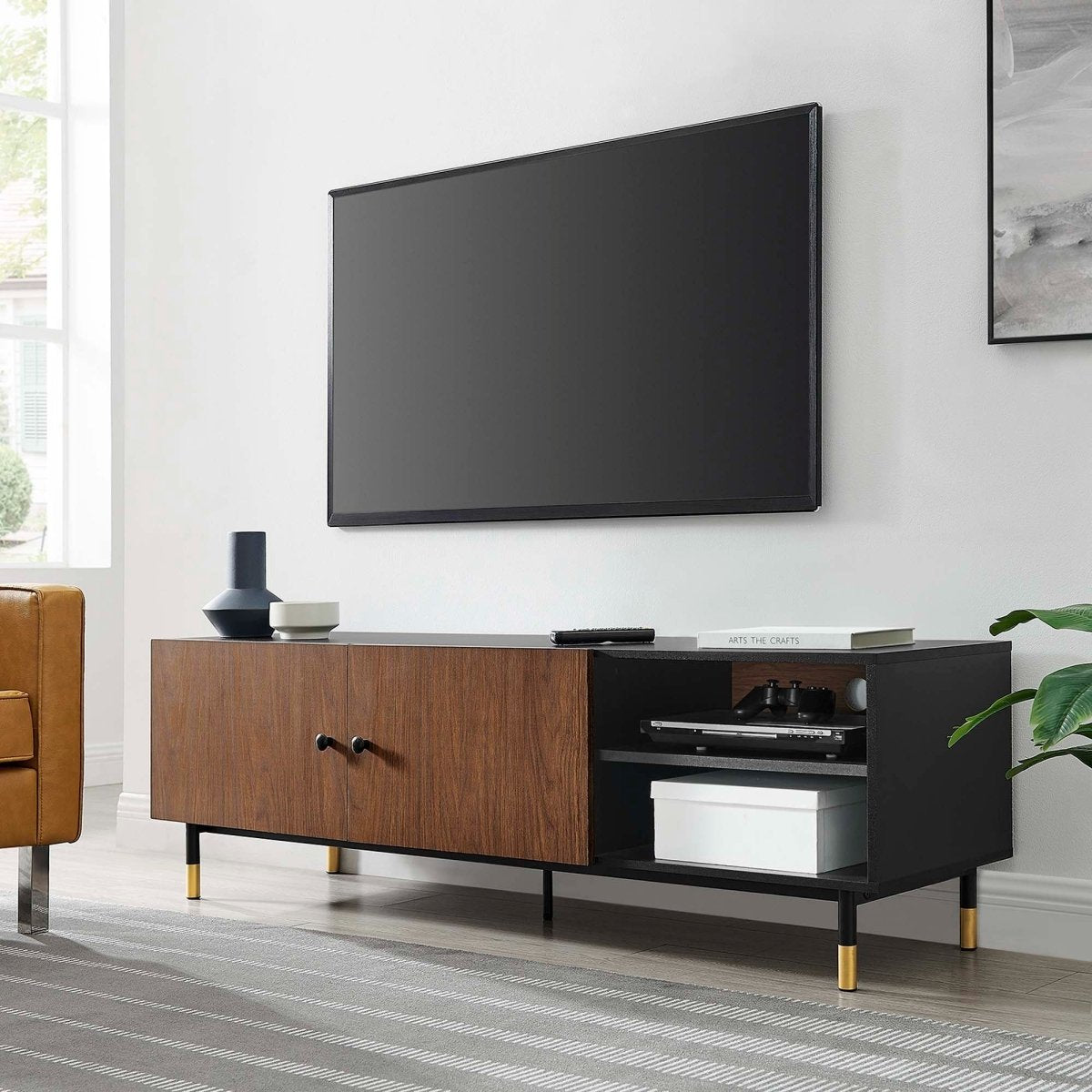 Modern TV Stand with Hinged Doors and Open Storage 60 Inch - TV Stands available at Alpine Outlets in Denver