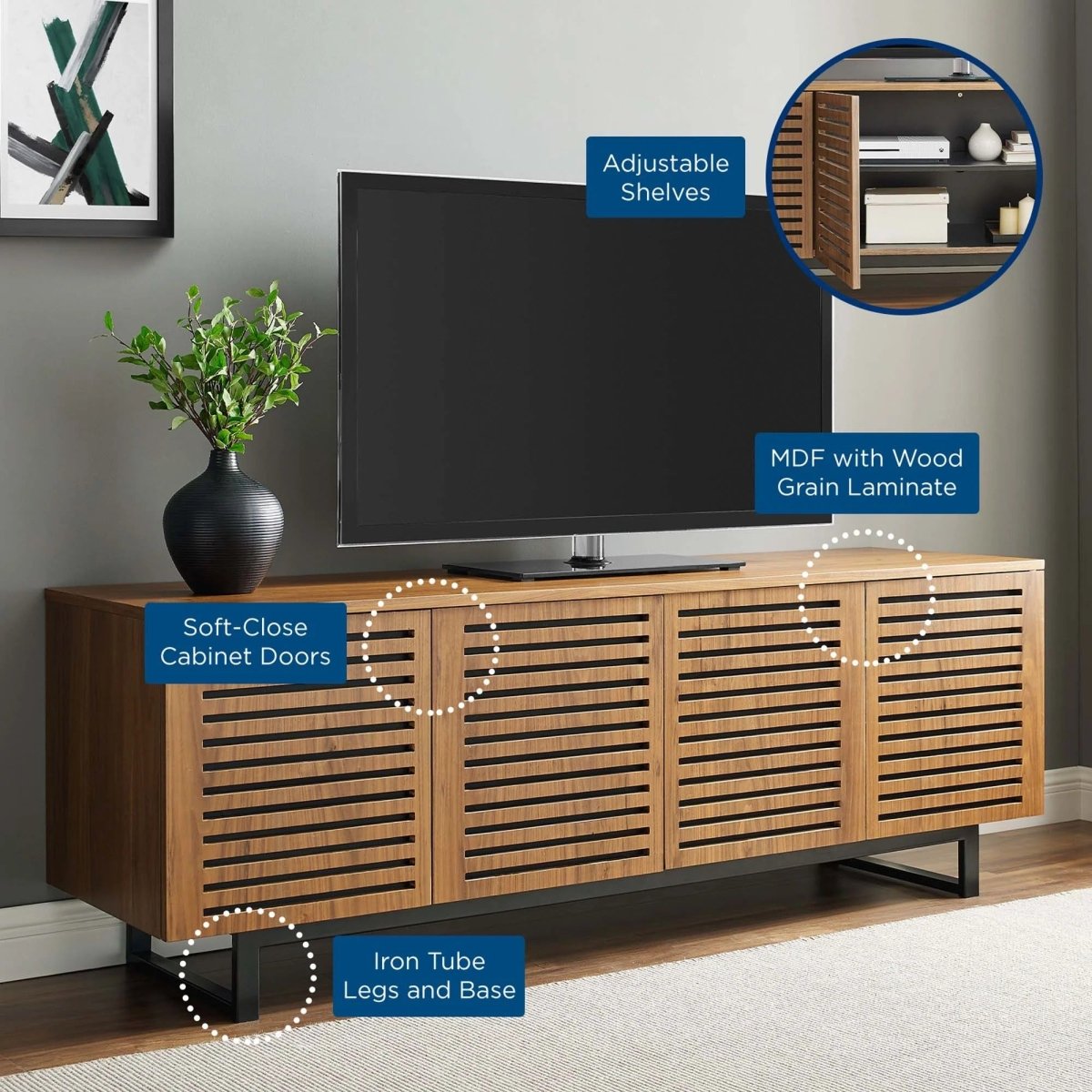 Modern TV Stand with Sliding Doors and Adjustable Shelves 73 Inch - TV Stands available at Alpine Outlets in Denver