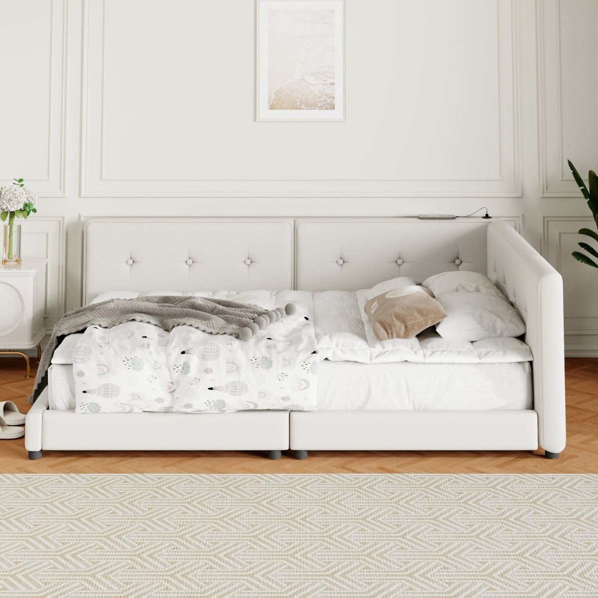Modern Upholstered Platform Bed With USB Ports And LED Belt - Upholstered Beds available at Alpine Outlets in Denver