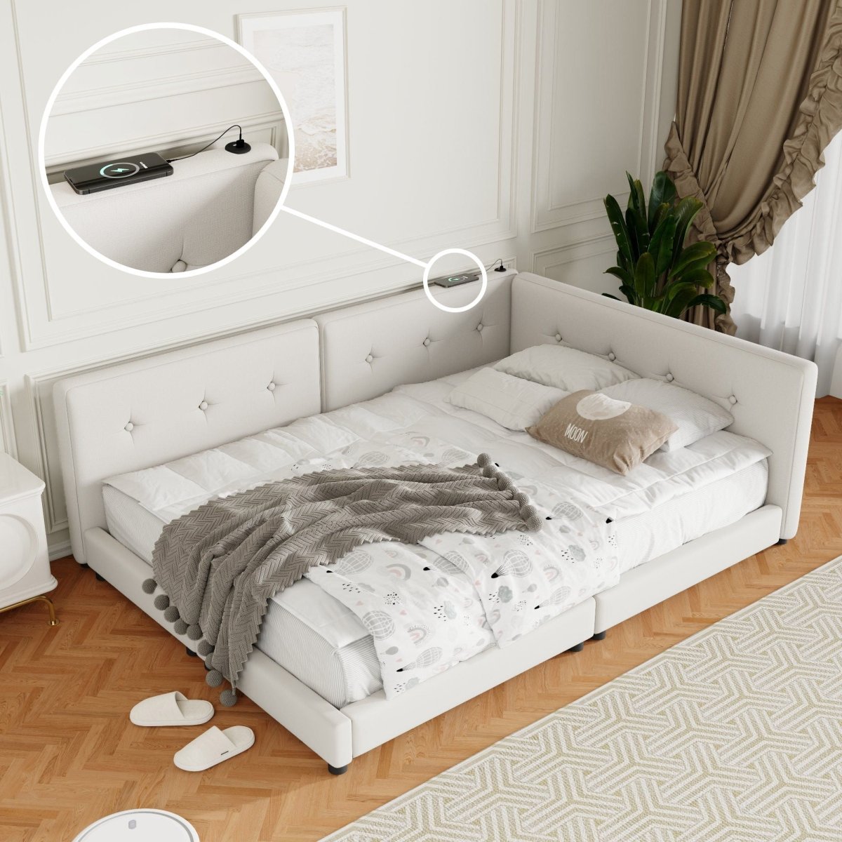 Modern Upholstered Platform Bed With USB Ports And LED Belt - Upholstered Beds available at Alpine Outlets in Denver