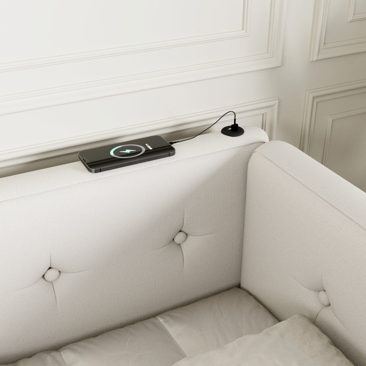 Modern Upholstered Platform Bed With USB Ports And LED Belt - Upholstered Beds available at Alpine Outlets in Denver