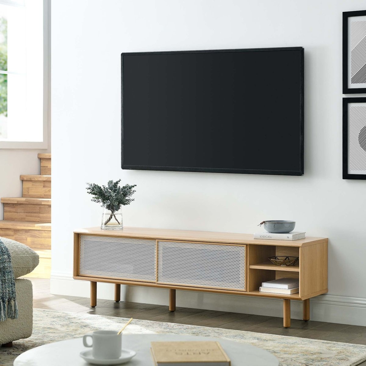Modern Urban TV Stand with Mesh Sliding Doors 60 Inch - TV Stands available at Alpine Outlets in Denver