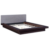 Modern Veneer Queen Platform Bed with Padded Fabric Headboard and Straight Line Profile - Platform Bed available at Alpine Outlets in Denver