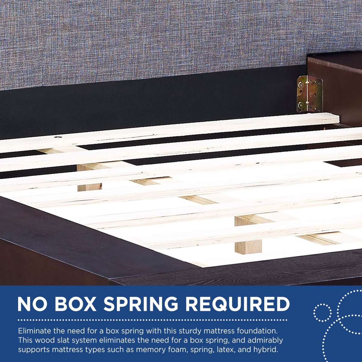 Modern Veneer Queen Platform Bed with Padded Fabric Headboard and Straight Line Profile - Platform Bed available at Alpine Outlets in Denver