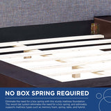 Modern Veneer Queen Platform Bed with Padded Fabric Headboard and Straight Line Profile - Platform Bed available at Alpine Outlets in Denver