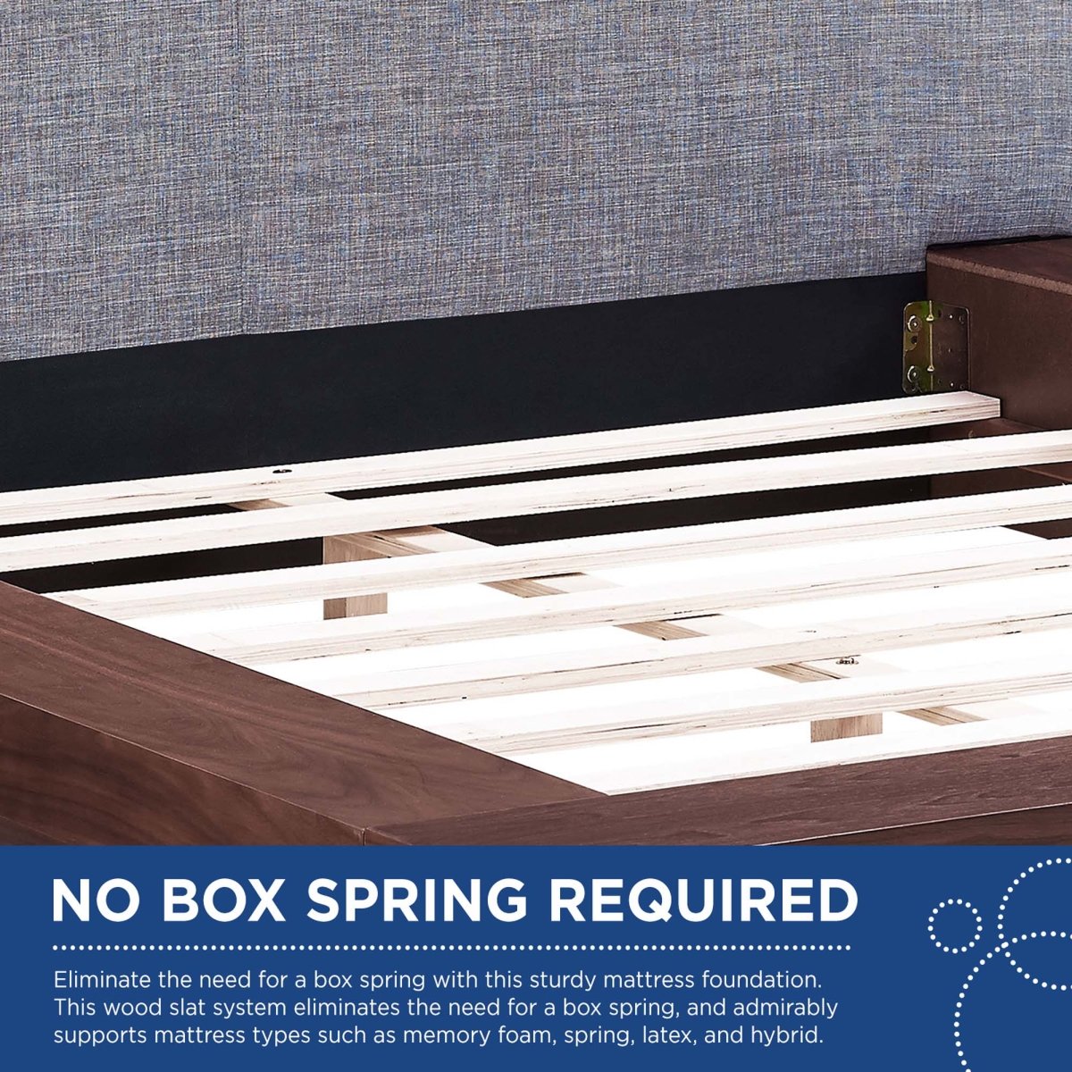 Modern Veneer Queen Platform Bed with Padded Fabric Headboard and Straight Line Profile - Platform Bed available at Alpine Outlets in Denver