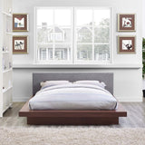 Modern Veneer Queen Platform Bed with Padded Fabric Headboard and Straight Line Profile - Platform Bed available at Alpine Outlets in Denver