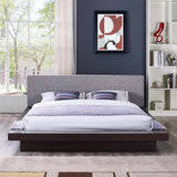 Modern Veneer Queen Platform Bed with Padded Fabric Headboard and Straight Line Profile - Platform Bed available at Alpine Outlets in Denver