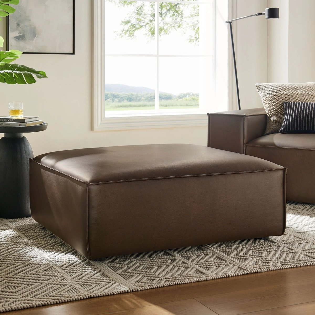Modular Vegan Leather Ottoman with Piping – 41 Inch - Ottomans available at Alpine Outlets in Denver