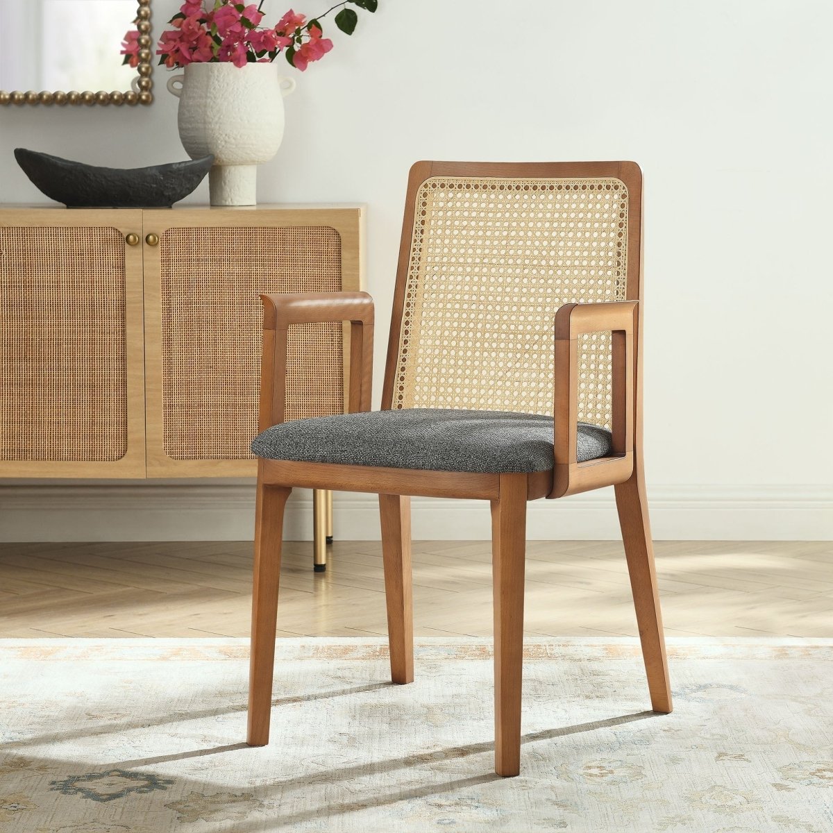 Natural Beech Wood and Rattan Cane Back Dining Armchair - Dining Chairs available at Alpine Outlets in Denver