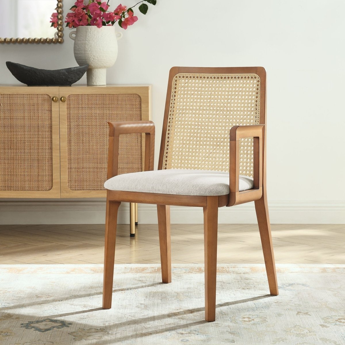 Natural Beech Wood and Rattan Cane Back Dining Armchair - Dining Chairs available at Alpine Outlets in Denver