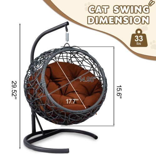 Nestle Cat Swing Bed with Wicker Look and Cushion – Brown - Pet Furniture - Alpine Outlets