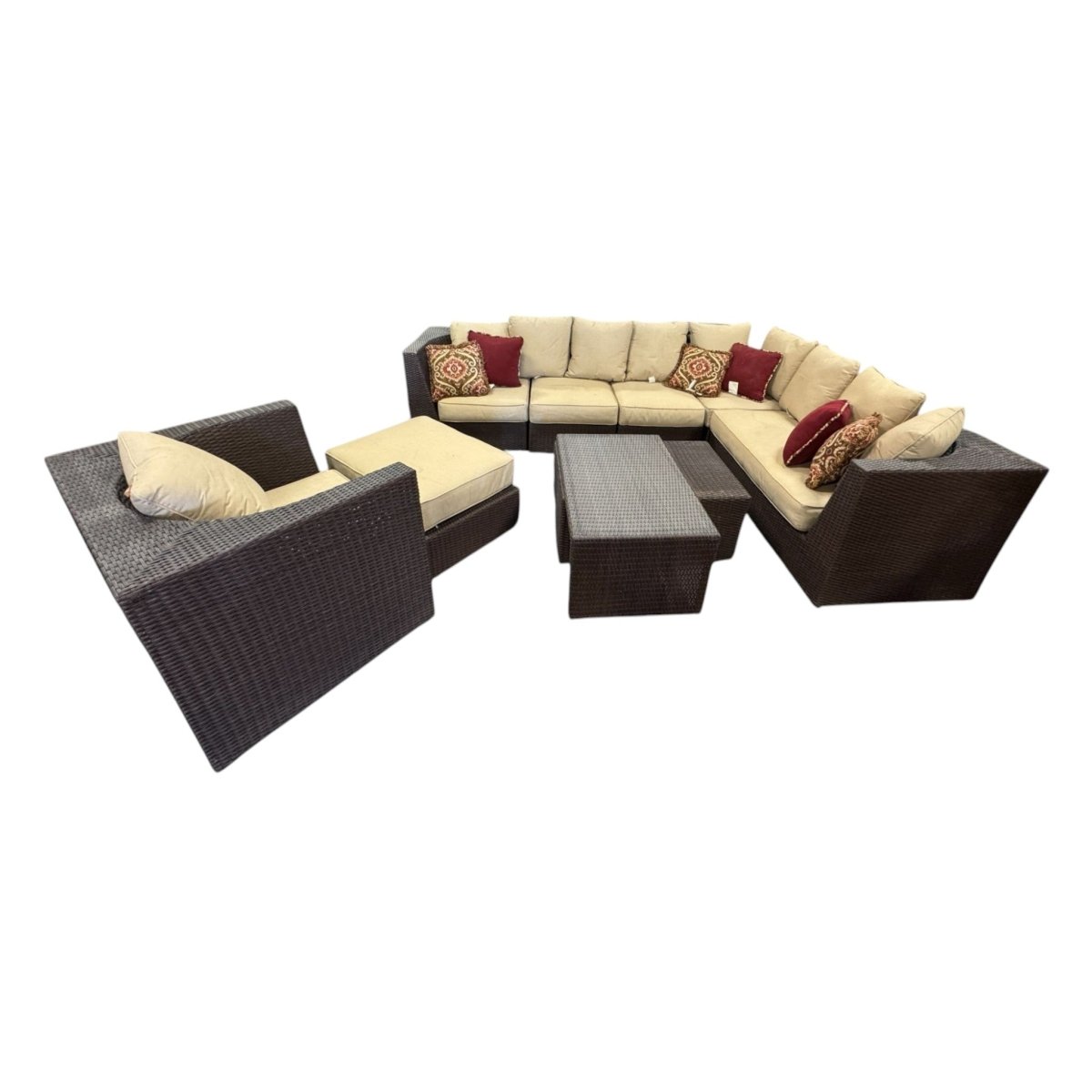 Nine - Piece Modular Wicker Sunbrella Patio Set (ID G472836) - Outdoor Furniture Sets available at Alpine Outlets in Denver