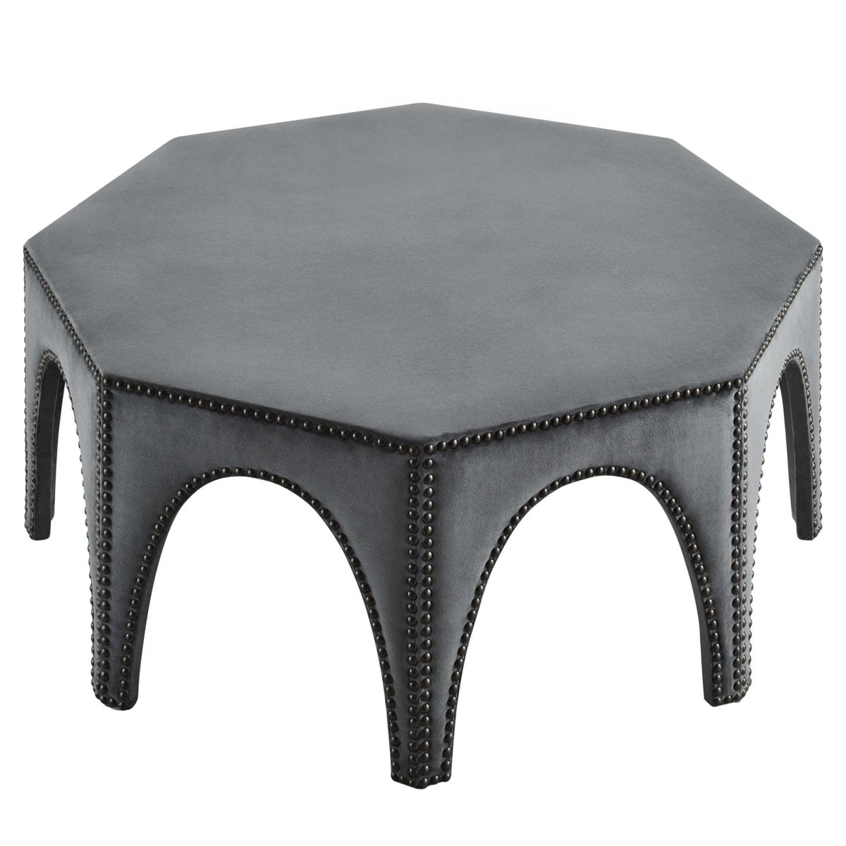 Octagon Velvet Ottoman with Nailhead Trim – 44 Inch - Ottomans available at Alpine Outlets in Denver