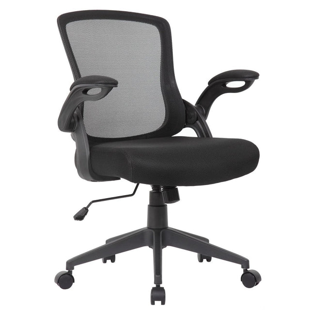 Office Chair & Mid Back Design, Adjustable Height And Foldable Armrests - Black - Swivel Chairs available at Alpine Outlets in Denver
