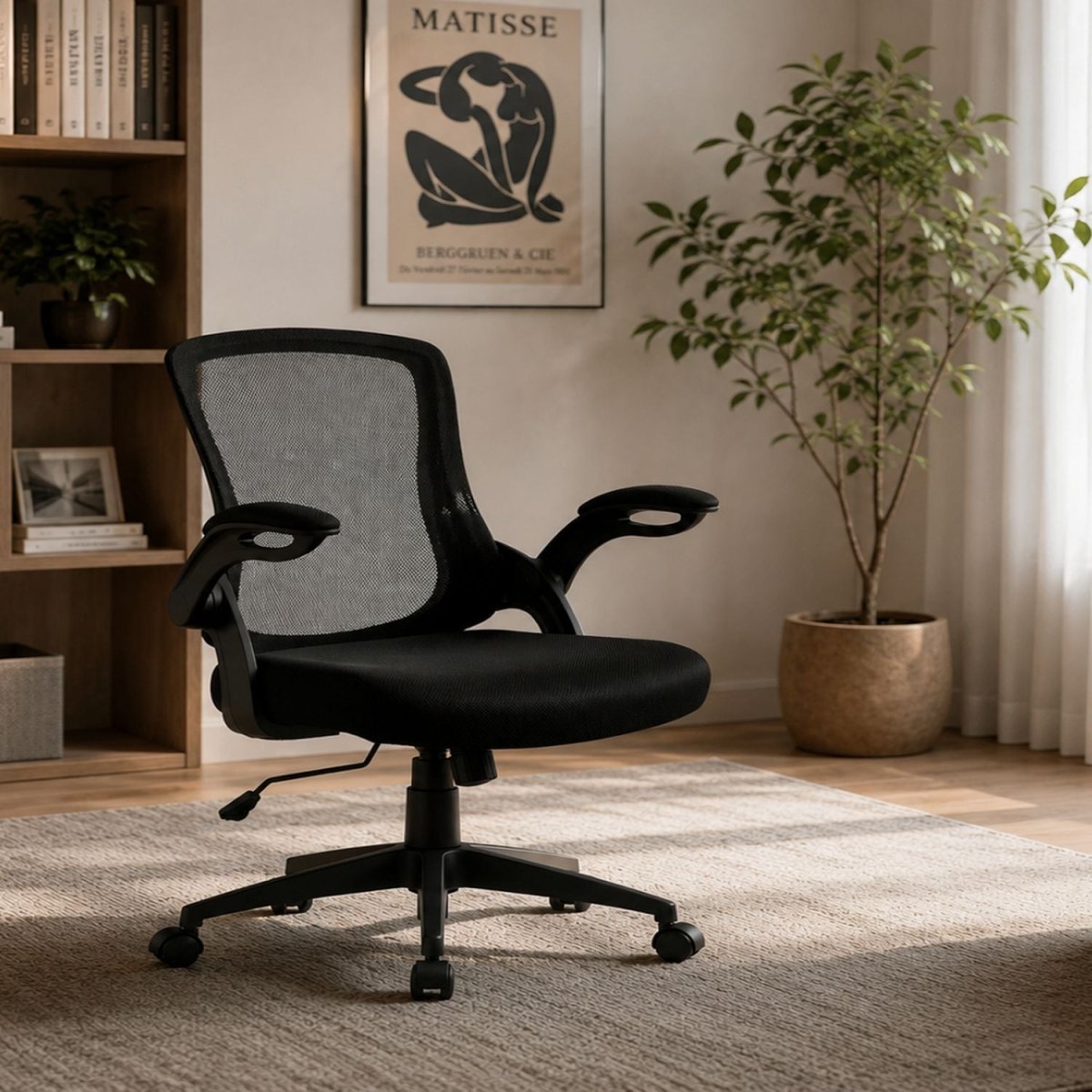 Office Chair & Mid Back Design, Adjustable Height And Foldable Armrests - Black - Swivel Chairs available at Alpine Outlets in Denver