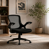 Office Chair & Mid Back Design, Adjustable Height And Foldable Armrests - Black - Swivel Chairs available at Alpine Outlets in Denver