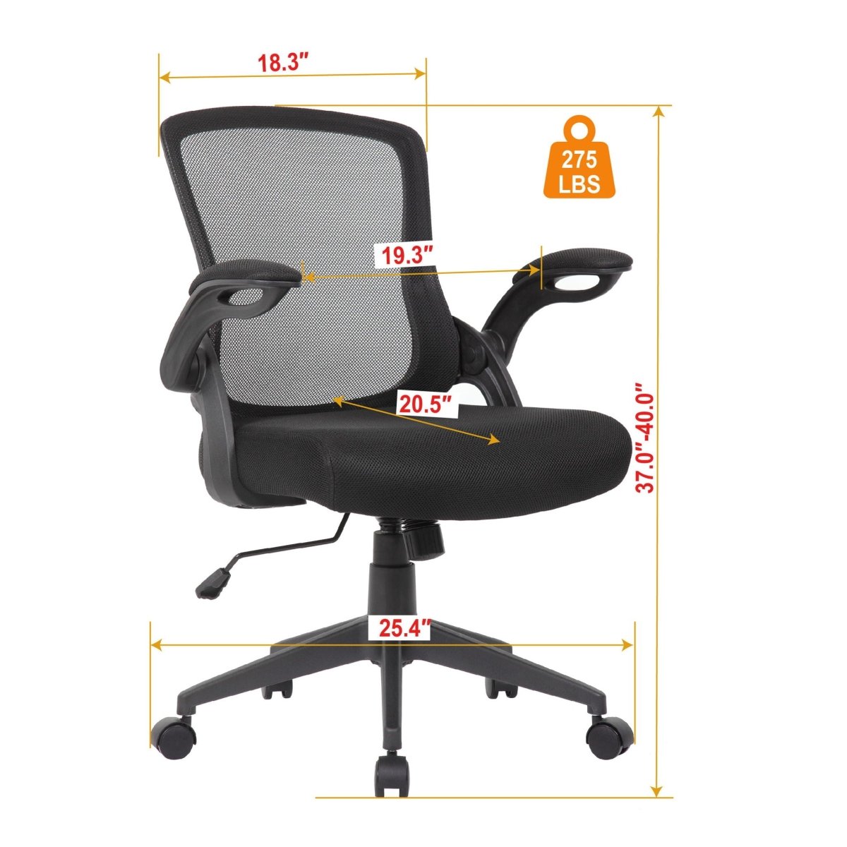 Office Chair & Mid Back Design, Adjustable Height And Foldable Armrests - Black - Swivel Chairs available at Alpine Outlets in Denver