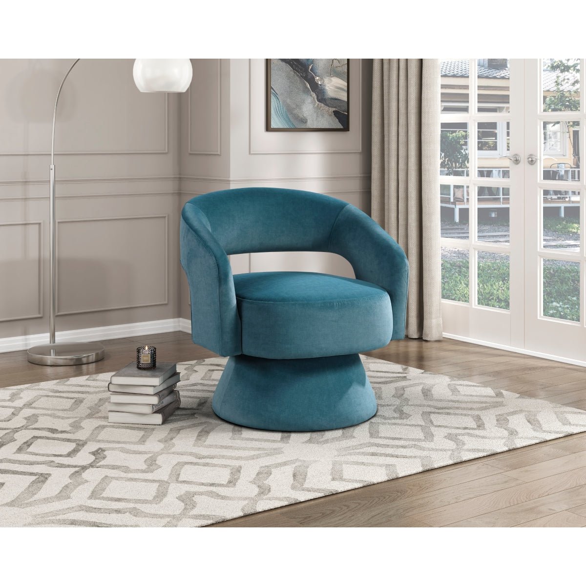 Okak 360° Velvet Swivel Accent Chair - Living Room Furniture - Alpine Outlets