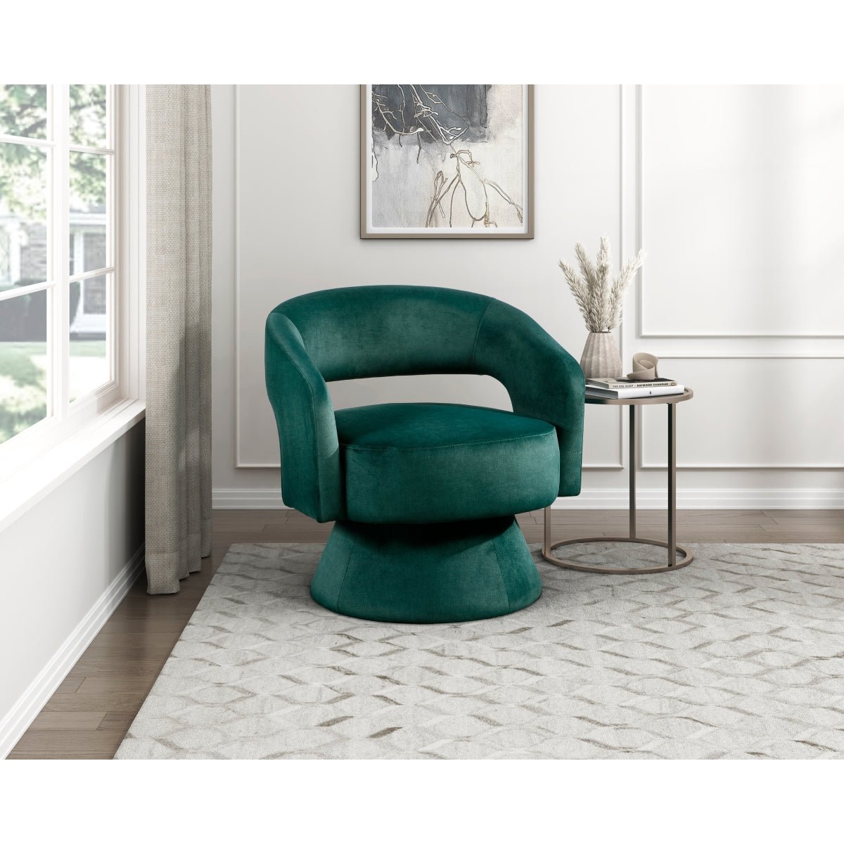 Okak 360° Velvet Swivel Accent Chair - Living Room Furniture - Alpine Outlets