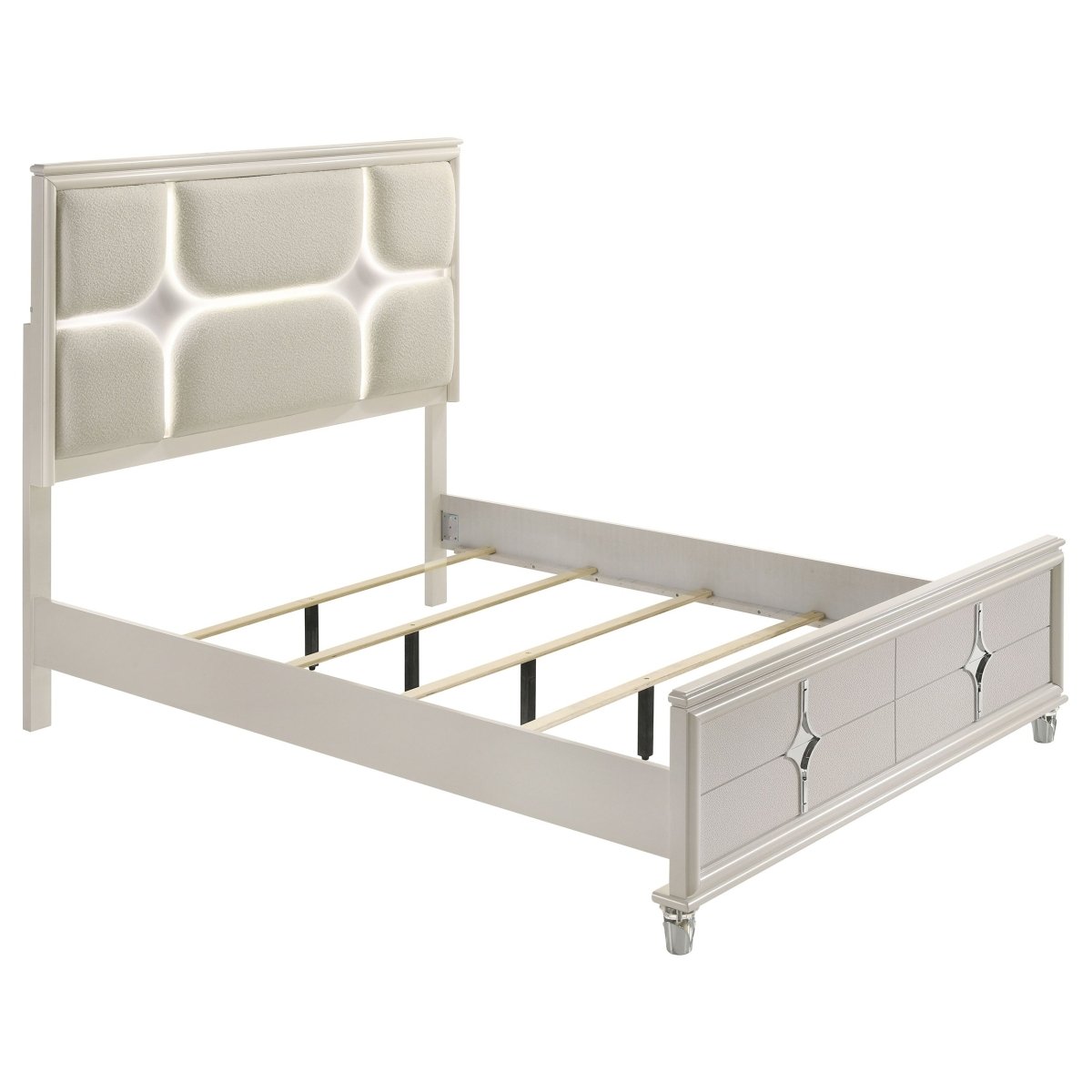 Olivia Queen Panel Bed with LED Headboard - Pearl White - Beds available at Alpine Outlets in Denver