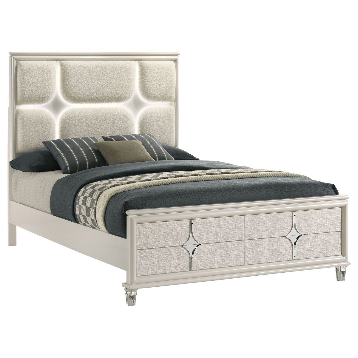 Olivia Queen Panel Bed with LED Headboard - Pearl White - Beds available at Alpine Outlets in Denver