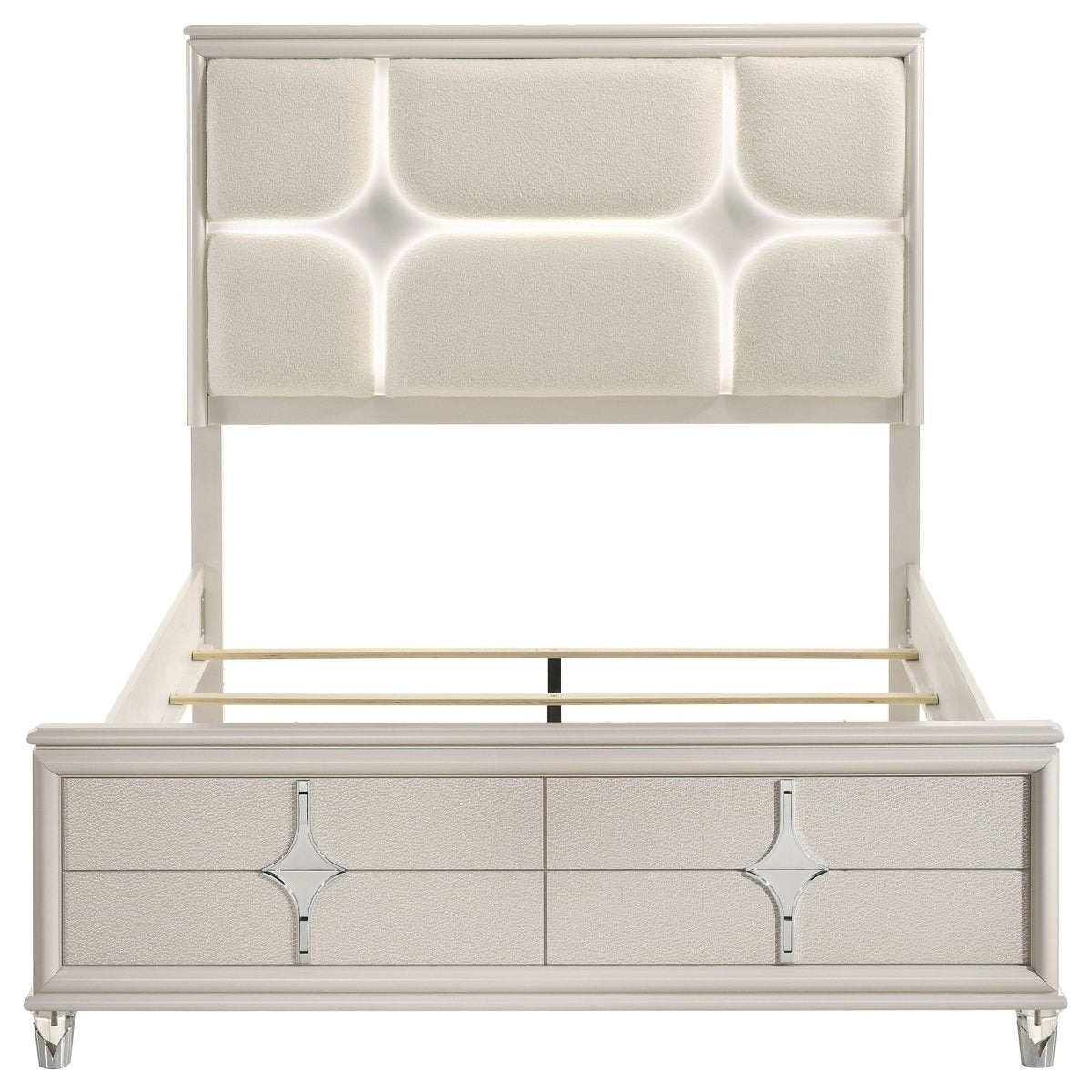 Olivia Queen Panel Bed with LED Headboard - Pearl White - Beds available at Alpine Outlets in Denver