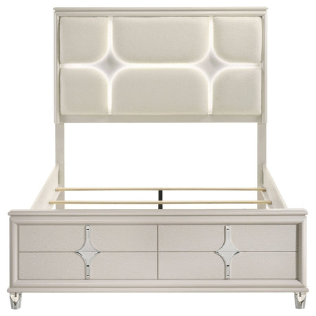 Olivia Queen Panel Bed with LED Headboard - Pearl White - Beds available at Alpine Outlets in Denver