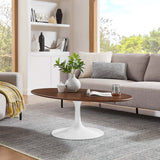Oval Wood Pedestal Coffee Table - Coffee Tables available at Alpine Outlets in Denver
