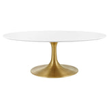 Oval Wood Pedestal Coffee Table - Coffee Tables available at Alpine Outlets in Denver
