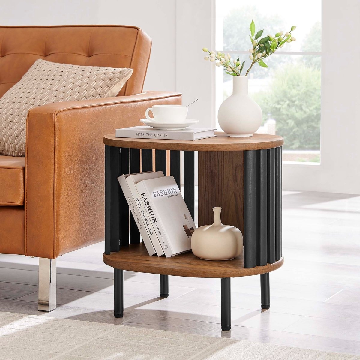 Oval Wood Side Table with Storage and Metal Legs – 20 Inch - End & Side Tables available at Alpine Outlets in Denver