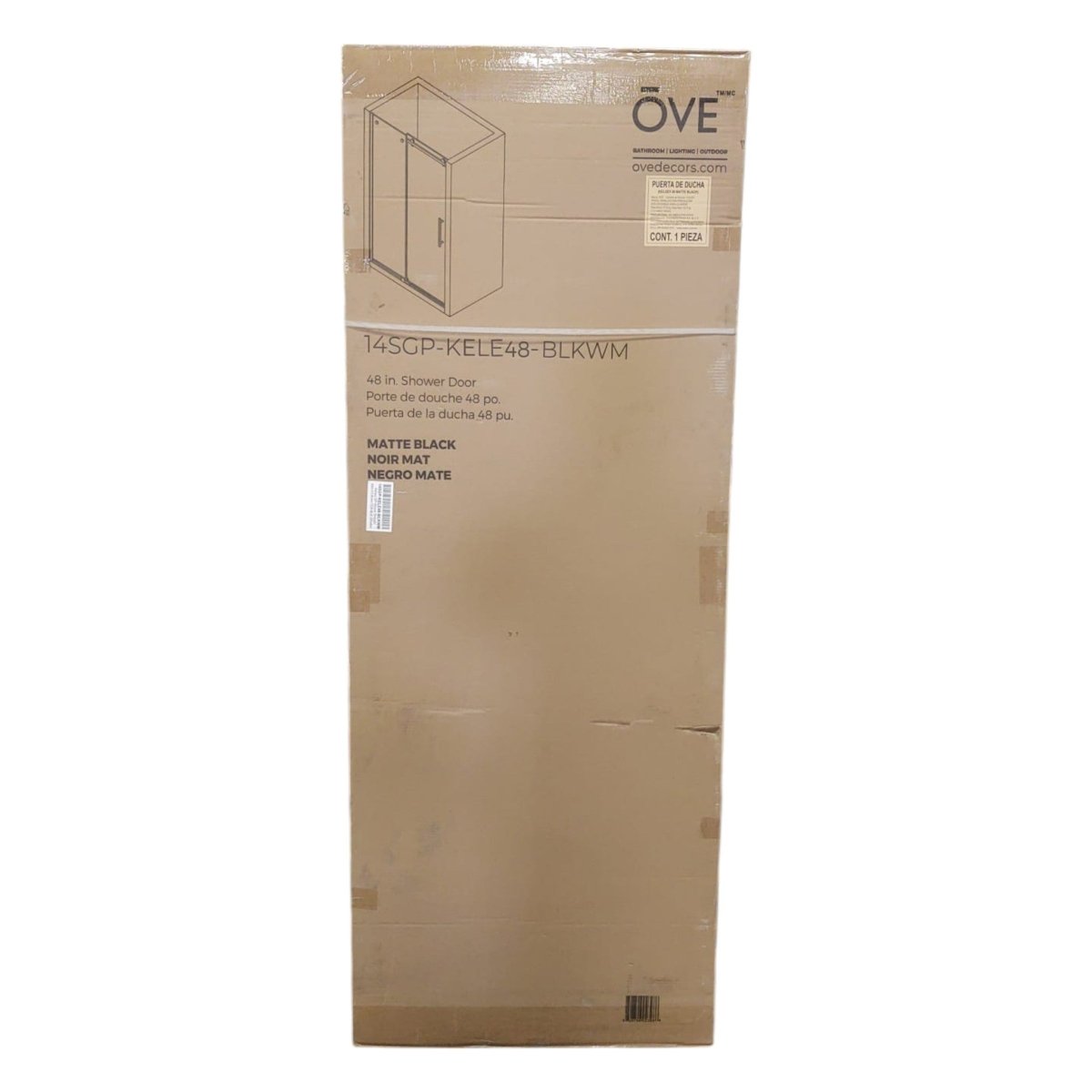 OVE Decors Kelsey Tempered Glass Shower Door 48" Matte Black (ID N485621) - Bathroom Fixtures available at Alpine Outlets in Denver